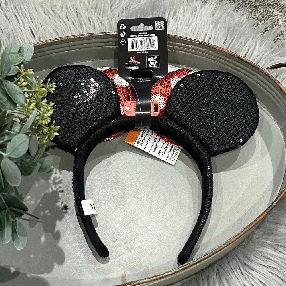 Disney Minnie Mouse Light Up Sequin‎ Minnie Bow Headband NEW